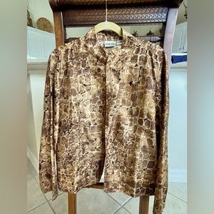 Chicos Silk Crop Jacket, Multi Bronze tone Animal print, pockets, size 3